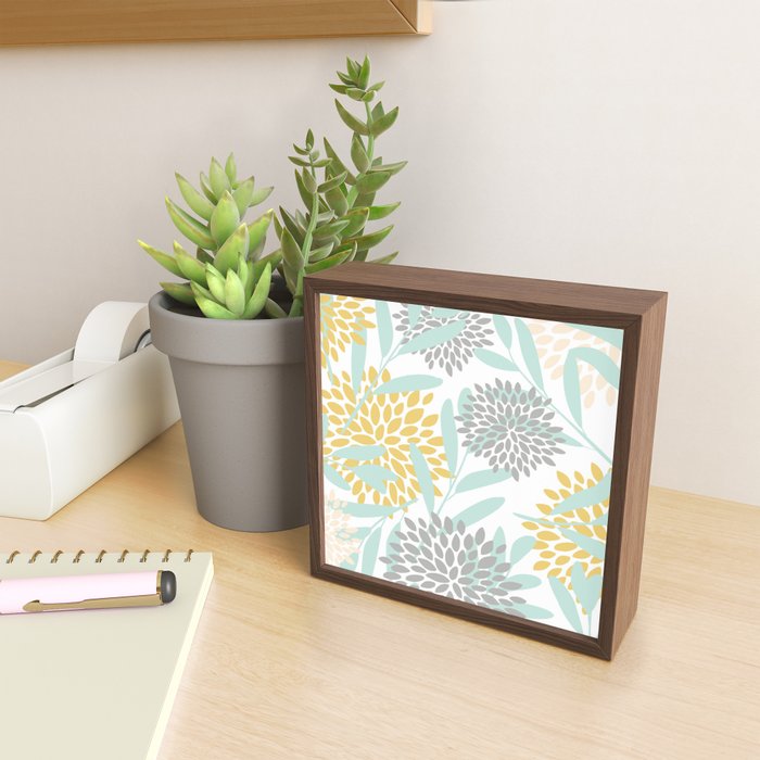 Floral Prints, Leaves and Blooms, Yellow, Gray and Aqua Mini Art Print Gallery Image 2