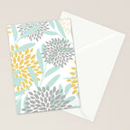 Floral Prints, Leaves and Blooms, Yellow, Gray and Aqua Stationery Card Gallery Image 2