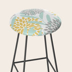 Floral Prints, Leaves and Blooms, Yellow, Gray and Aqua Stool Gallery Image 2
