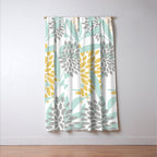 Floral Prints, Leaves and Blooms, Yellow, Gray and Aqua Window Curtain Gallery Image 3