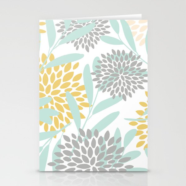 Floral Prints, Leaves and Blooms, Yellow, Gray and Aqua Stationery Card Gallery Image 1