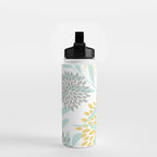Floral Prints, Leaves and Blooms, Yellow, Gray and Aqua Water Bottle Gallery Image 2