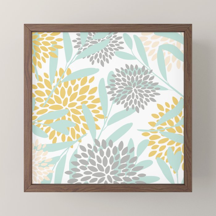 Floral Prints, Leaves and Blooms, Yellow, Gray and Aqua Mini Art Print Gallery Image 2