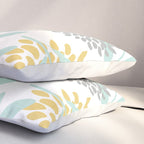 Floral Prints, Leaves and Blooms, Yellow, Gray and Aqua Pillow Sham Gallery Image 3