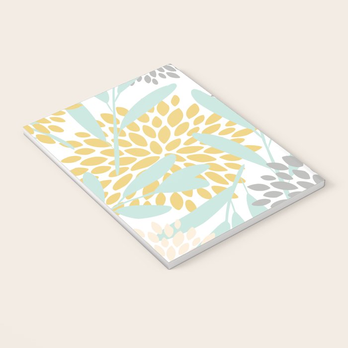 Floral Prints, Leaves and Blooms, Yellow, Gray and Aqua Notebook Gallery Image 3