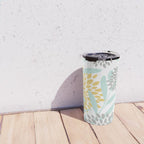 Floral Prints, Leaves and Blooms, Yellow, Gray and Aqua Travel Mug Gallery Image 4