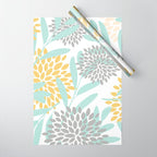 Floral Prints, Leaves and Blooms, Yellow, Gray and Aqua Wrapping Paper Gallery Image 1