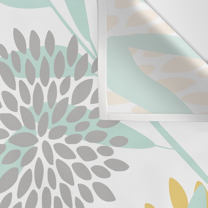 Floral Prints, Leaves and Blooms, Yellow, Gray and Aqua Wall Tapestry Gallery Image 3