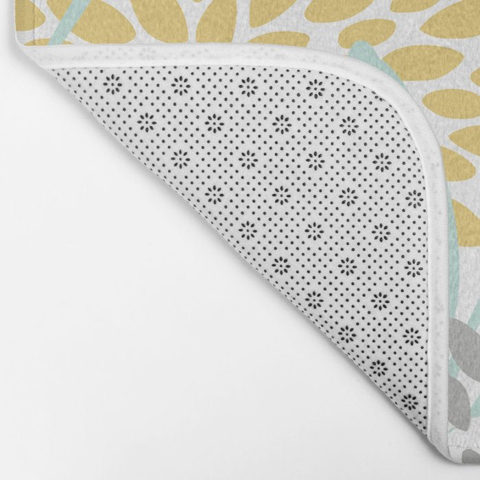 Floral Prints, Leaves and Blooms, Yellow, Gray and Aqua Bath Mat Gallery Image 2