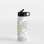 Floral Prints, Leaves and Blooms, Yellow, Gray and Aqua Water Bottle Gallery Image 1
