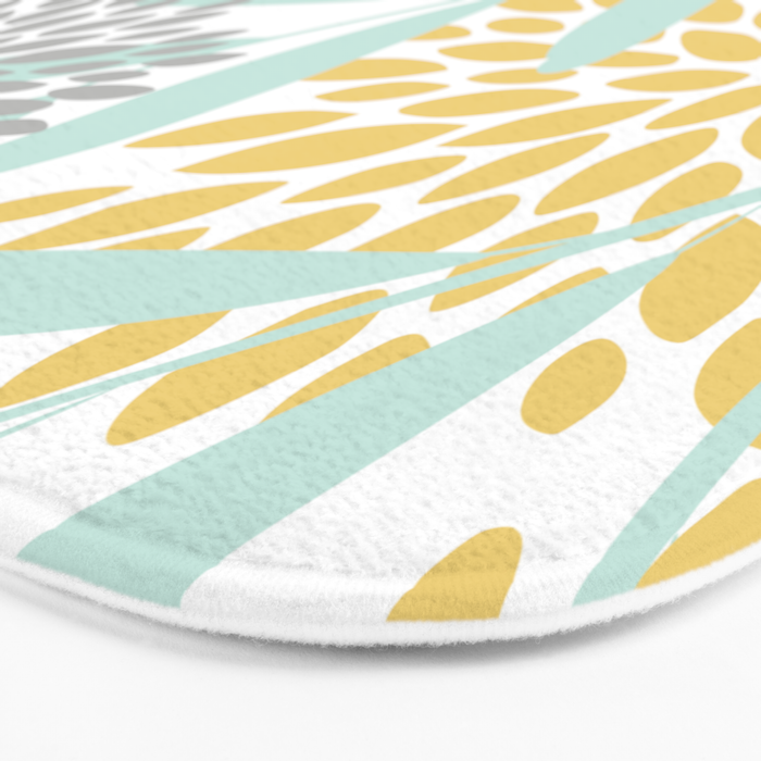 Floral Prints, Leaves and Blooms, Yellow, Gray and Aqua Bath Mat Gallery Image 3
