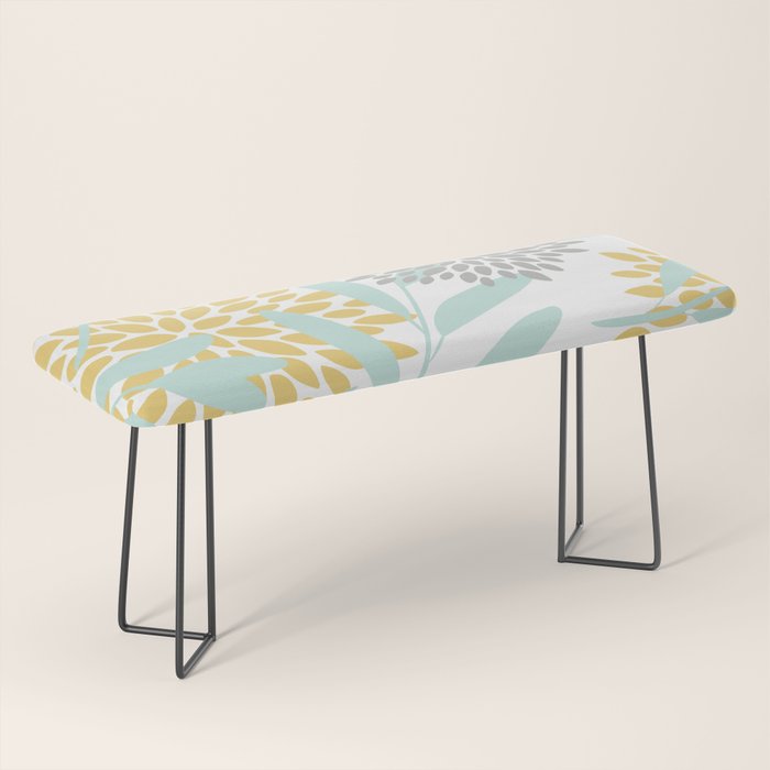 Floral Prints, Leaves and Blooms, Yellow, Gray and Aqua Bench Gallery Image 1