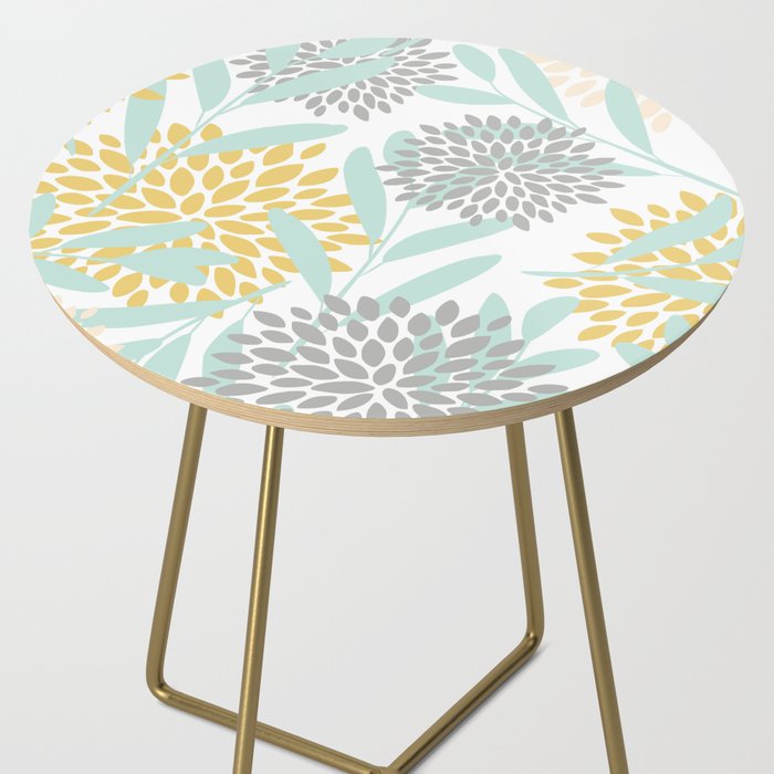 Floral Prints, Leaves and Blooms, Yellow, Gray and Aqua Side Table Gallery Image 2