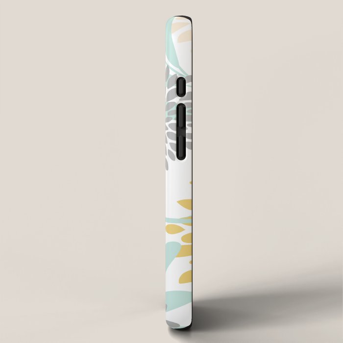 Floral Prints, Leaves and Blooms, Yellow, Gray and Aqua iPhone Case Gallery Image 2