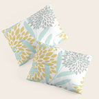 Floral Prints, Leaves and Blooms, Yellow, Gray and Aqua Pillow Sham Gallery Image 3