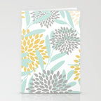 Floral Prints, Leaves and Blooms, Yellow, Gray and Aqua Stationery Card Gallery Image 2