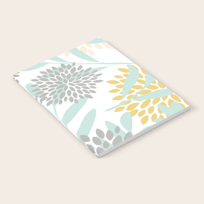 Floral Prints, Leaves and Blooms, Yellow, Gray and Aqua Notebook Gallery Image 2
