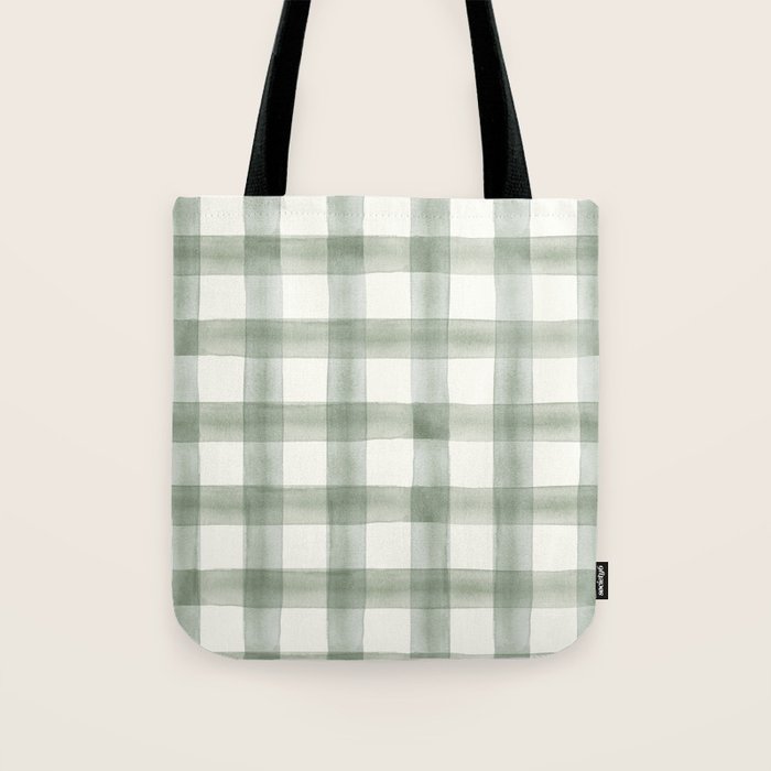 watercolor plaid - sage Tote Bag Gallery Image 1