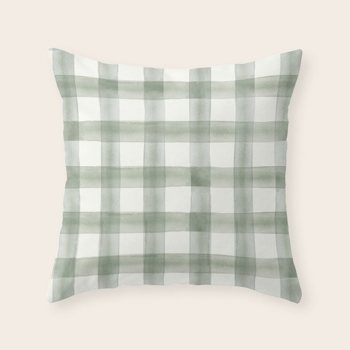 watercolor plaid - sage Throw Pillow Gallery Image 6