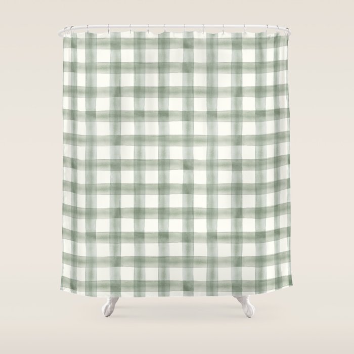 watercolor plaid - sage Shower Curtain Gallery Image 1