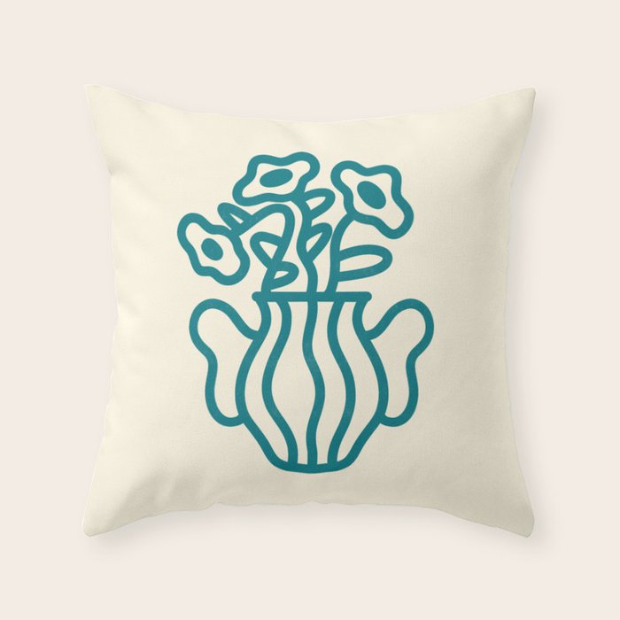 Abstract Minimalist Flowers in Blue Vase Throw Pillow Gallery Image 6