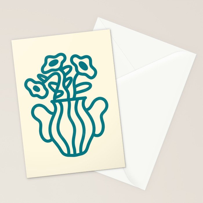 Abstract Minimalist Flowers in Blue Vase Stationery Card Gallery Image 2