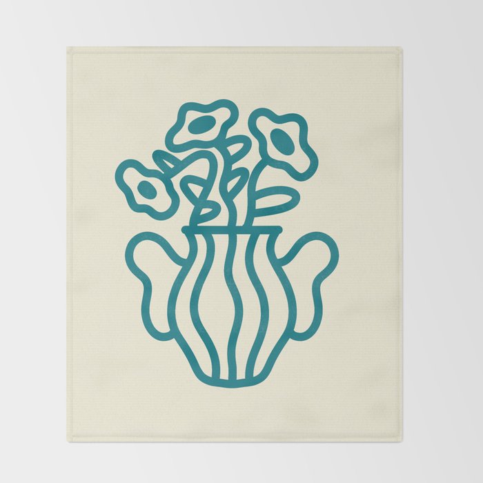 Abstract Minimalist Flowers in Blue Vase Throw Blanket Gallery Image 2