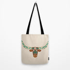 Floral Longhorn - Brown and Turquoise Tote Bag Gallery Image 2