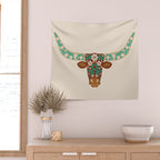 Floral Longhorn - Brown and Turquoise Wall Tapestry Gallery Image 2