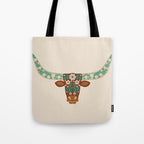 Floral Longhorn - Brown and Turquoise Tote Bag Gallery Image 1