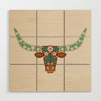 Floral Longhorn - Brown and Turquoise Wood Wall Art Gallery Image 1