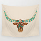 Floral Longhorn - Brown and Turquoise Wall Tapestry Gallery Image 4