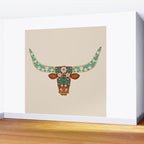 Floral Longhorn - Brown and Turquoise Wall Mural Gallery Image 2
