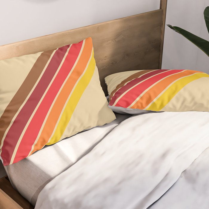 Papaow - Classic 70s Vintage Style Retro Summer Stripes Pillow Sham Gallery Image 2