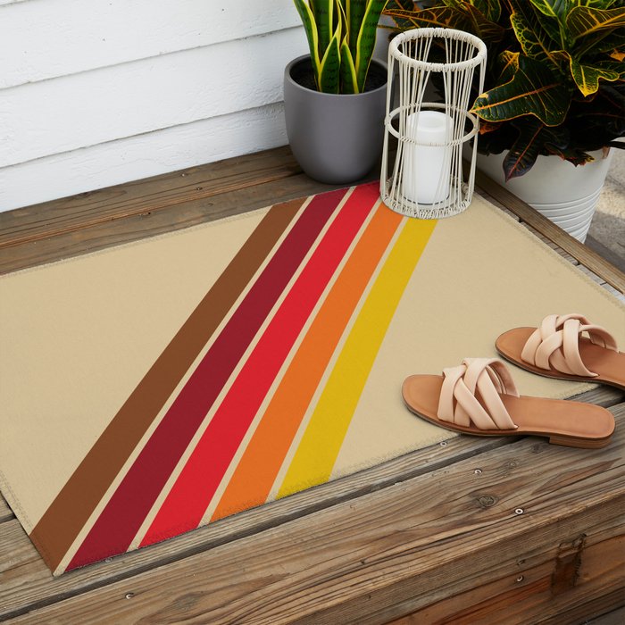 Papaow - Classic 70s Vintage Style Retro Summer Stripes Outdoor Rug Gallery Image 2