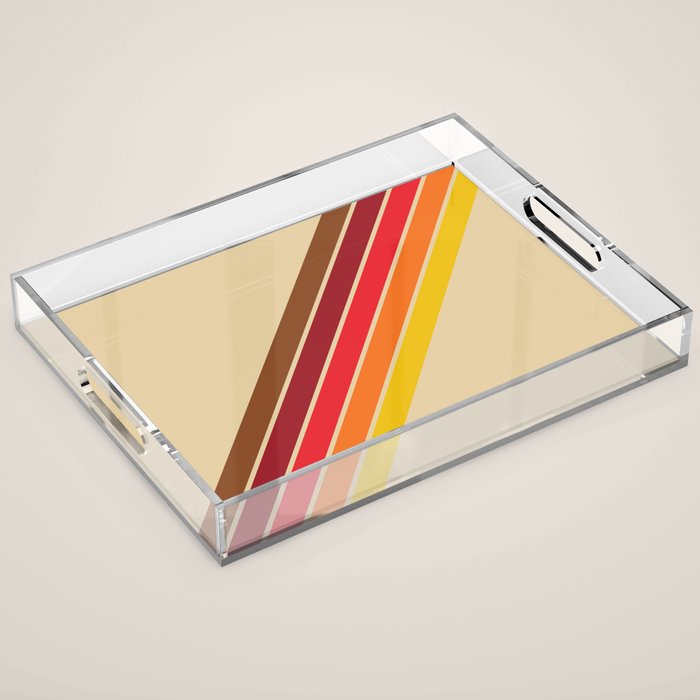 Papaow - Classic 70s Vintage Style Retro Summer Stripes Acrylic Tray Gallery Image 1