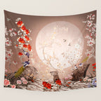 Chinoiserie Moonlight Sakura Garden Wall Tapestry Gallery Image 4