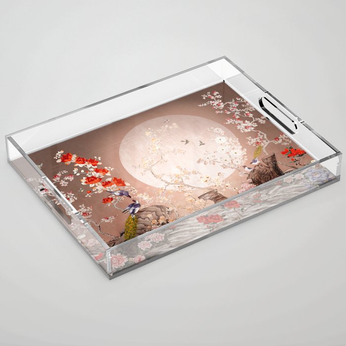 Chinoiserie Moonlight Sakura Garden Acrylic Tray Gallery Image 1