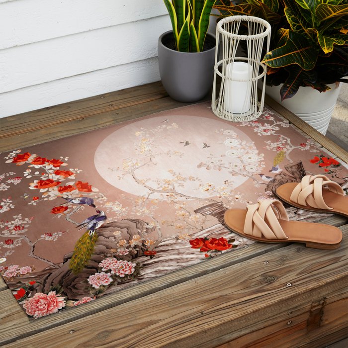 Chinoiserie Moonlight Sakura Garden Outdoor Rug Gallery Image 2