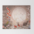 Chinoiserie Moonlight Sakura Garden Throw Blanket Gallery Image 2