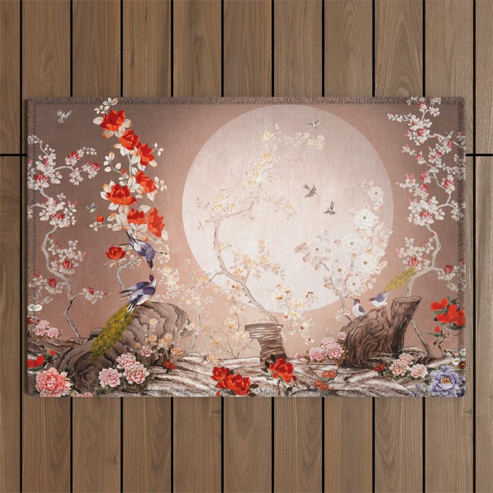 Chinoiserie Moonlight Sakura Garden Outdoor Rug Gallery Image 1