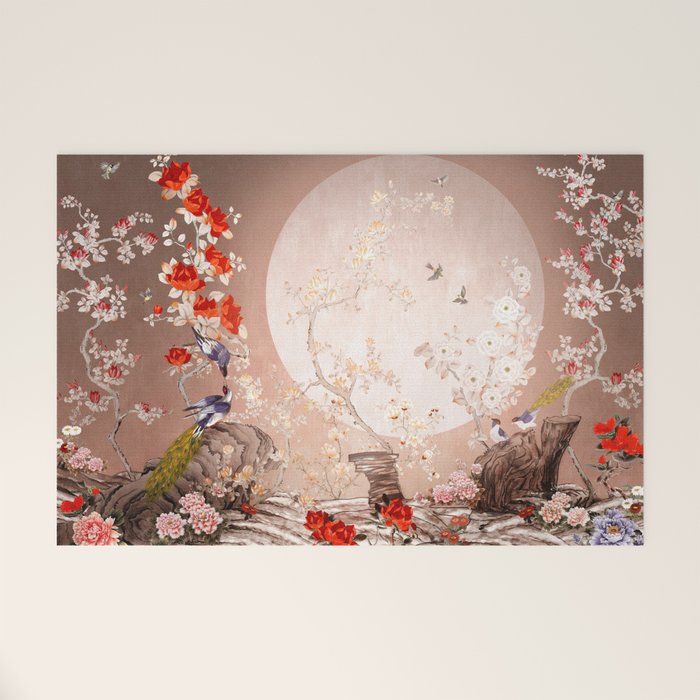 Chinoiserie Moonlight Sakura Garden Welcome Mat Gallery Image 1