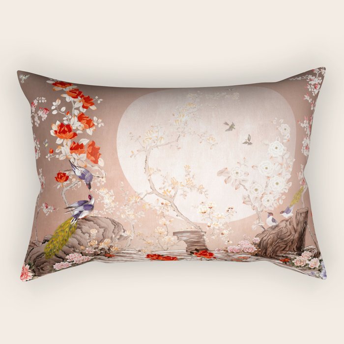 Chinoiserie Moonlight Sakura Garden Rectangular Pillow Gallery Image 2