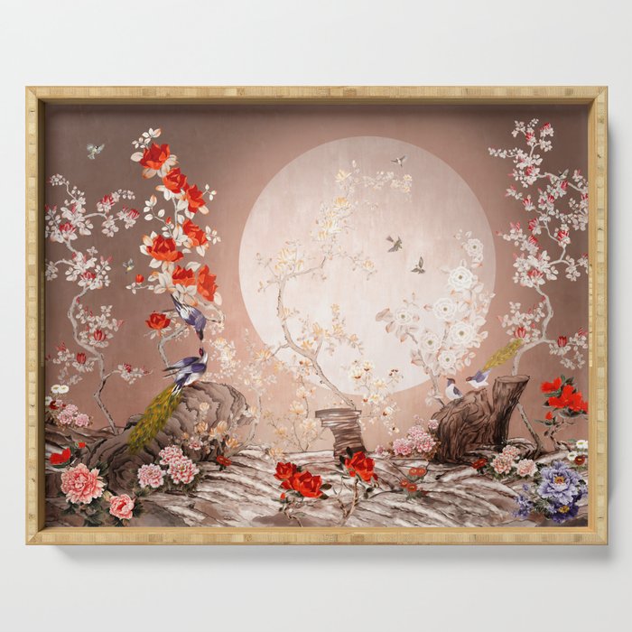 Chinoiserie Moonlight Sakura Garden Serving Tray Gallery Image 1