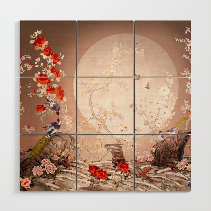 Chinoiserie Moonlight Sakura Garden Wood Wall Art Gallery Image 1