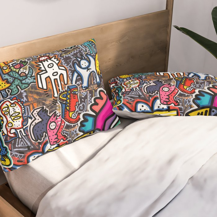 Stickers Attack Street Art Graffiti Pillow Sham Gallery Image 2