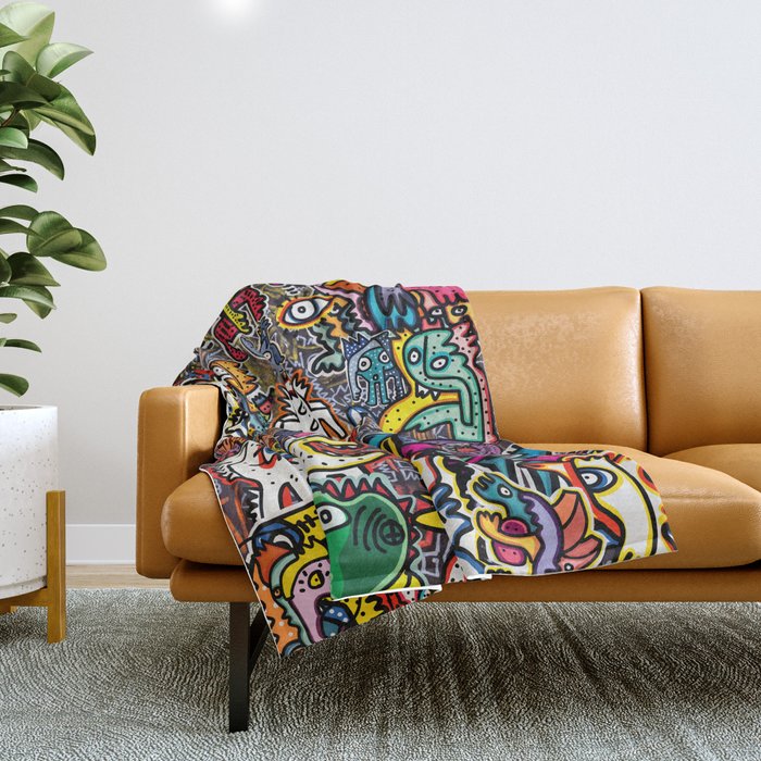 Stickers Attack Street Art Graffiti Throw Blanket Gallery Image 1