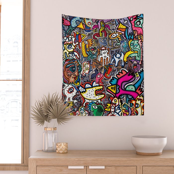Stickers Attack Street Art Graffiti Wall Tapestry Gallery Image 2
