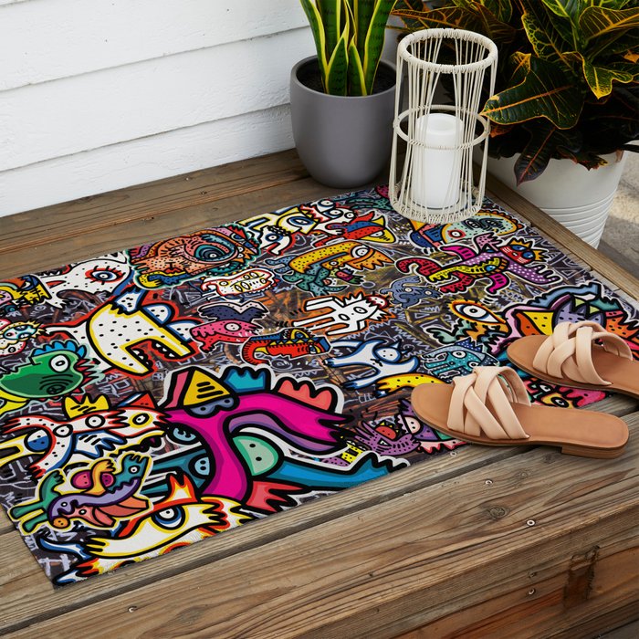 Stickers Attack Street Art Graffiti Outdoor Rug Gallery Image 2