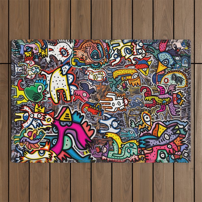 Stickers Attack Street Art Graffiti Outdoor Rug Gallery Image 1